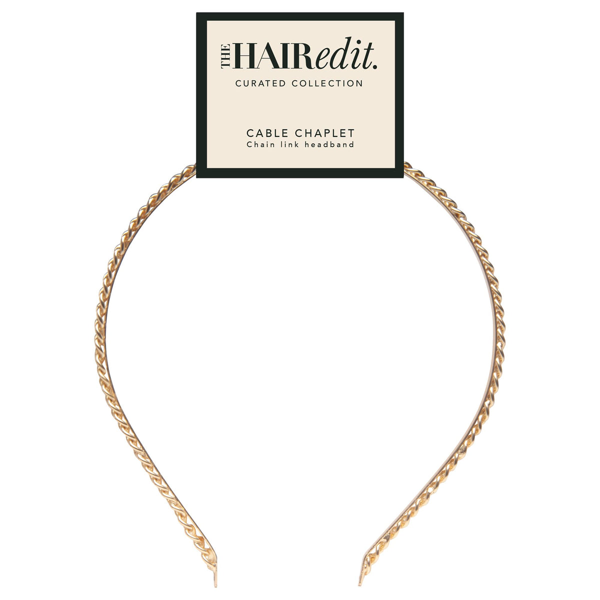 The Hair Edit gold cable front view showing slim profile and sleek finish