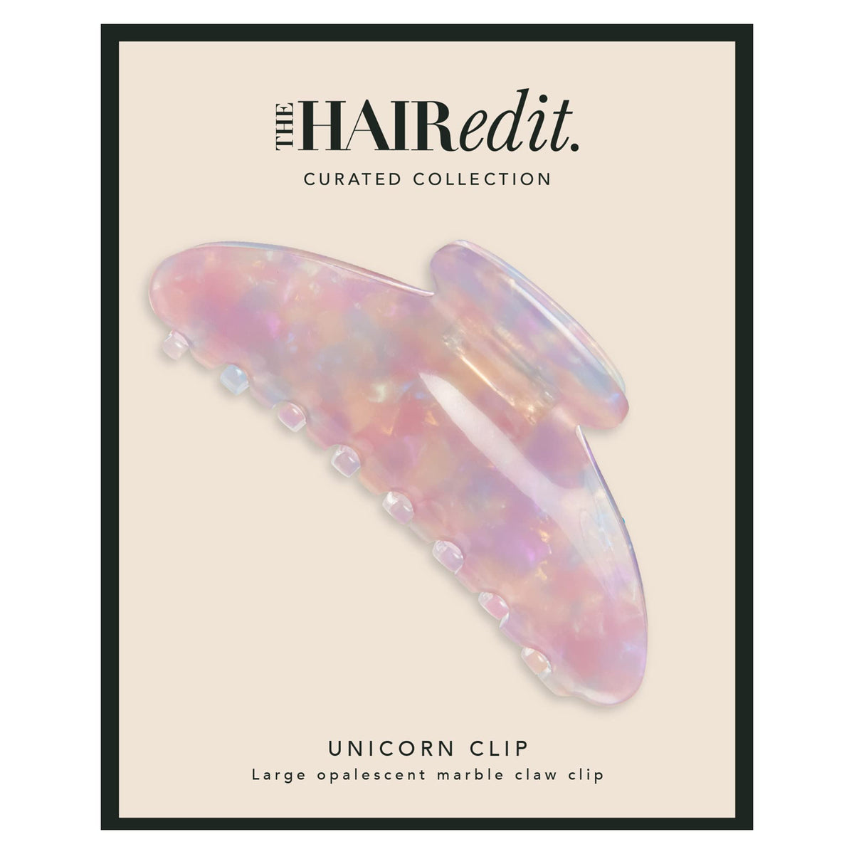 The Hair Edit Unicorn Clip front view showing elegant opalescent finish and secure hold