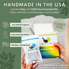 The Herbal Zen blends label close-up showing names for targeted daily use