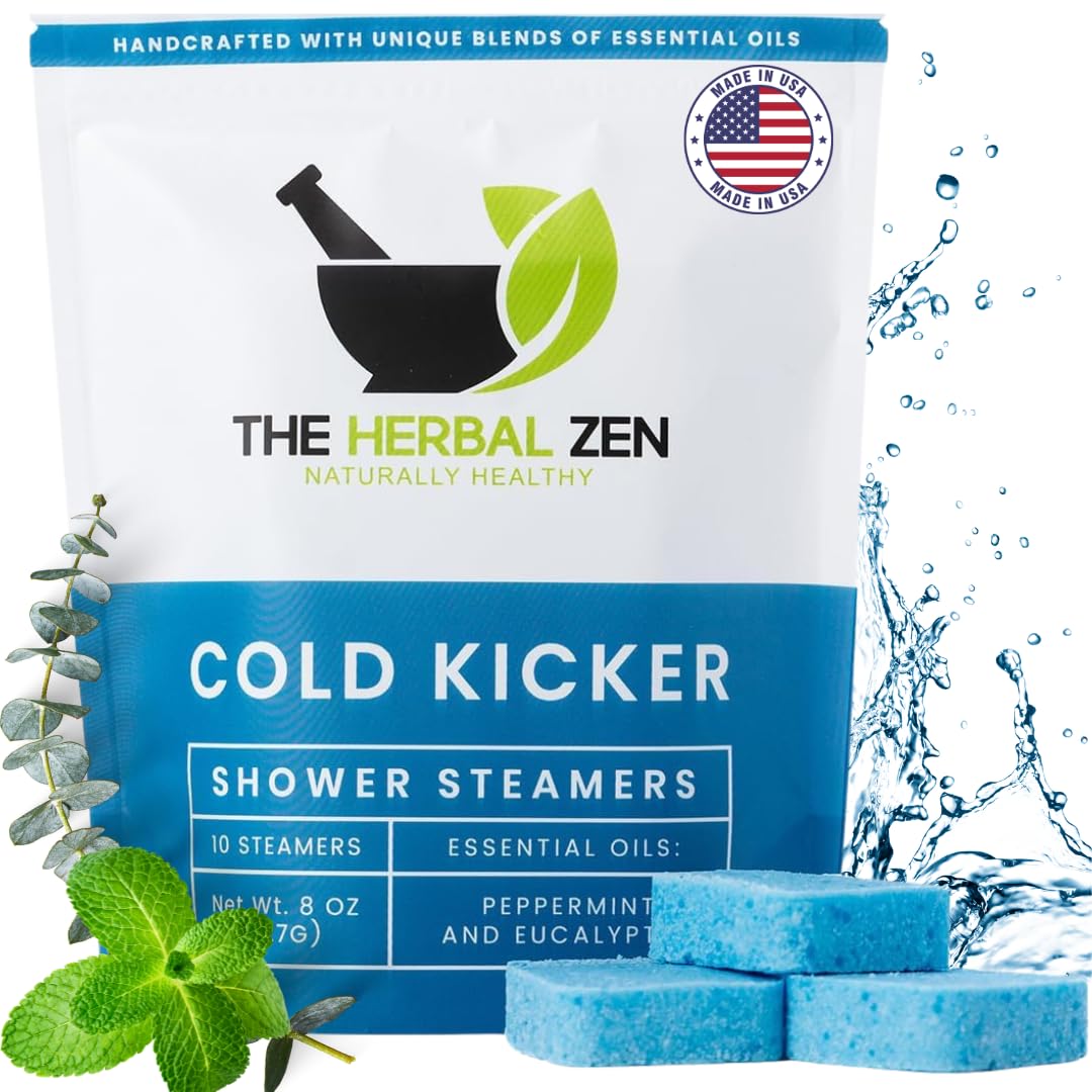 The Herbal Zen front packaging showing Cold Kicker 10-pack and natural aromatherapy