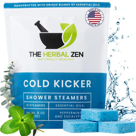 The Herbal Zen front packaging showing Cold Kicker 10-pack and natural aromatherapy
