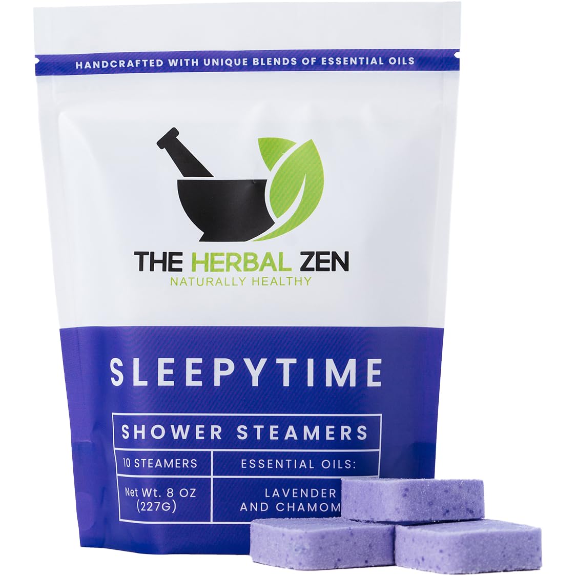 The Herbal Zen front packaging showing 10-pack lavender steamers for easy relaxation