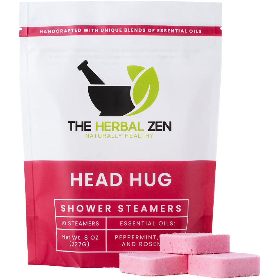 The Herbal Zen front packaging showing ten shower steamers and brand clarity