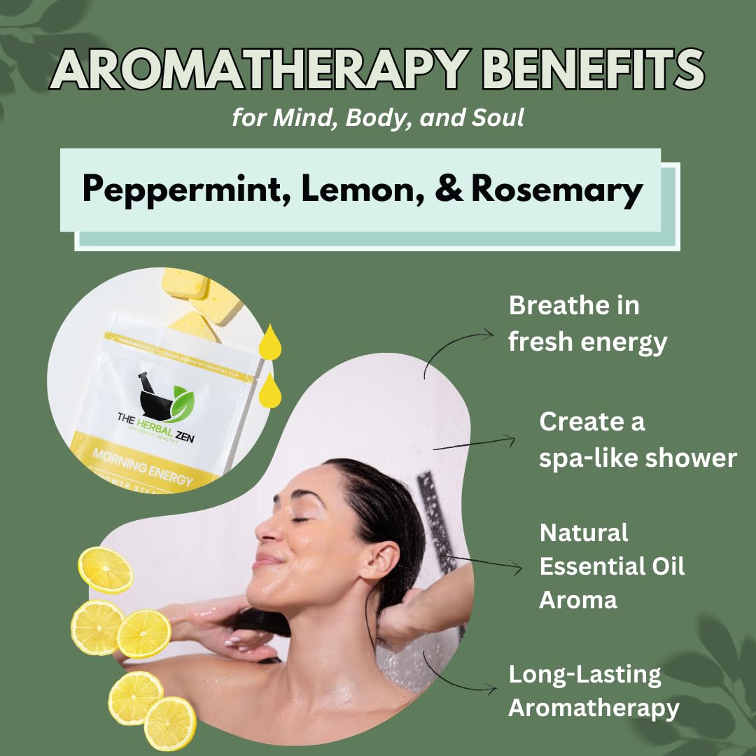 The Herbal Zen steamer on shower floor releasing invigorating scent benefits