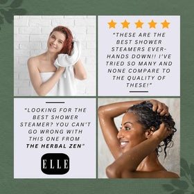 The Herbal Zen steamer placed on shower shelf away from water for steady scent