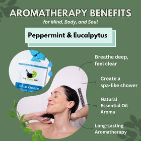 The Herbal Zen tablet dissolving on shower floor releasing peppermint eucalyptus vapors
