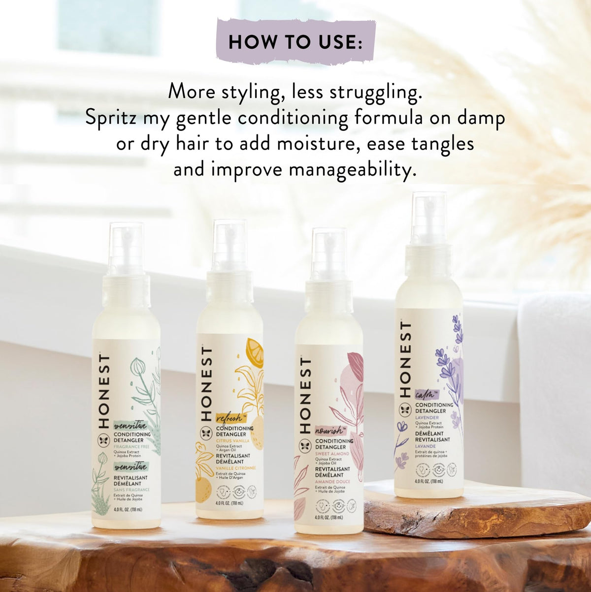 Family using The Honest Company detangler for gentle, tear-free combing