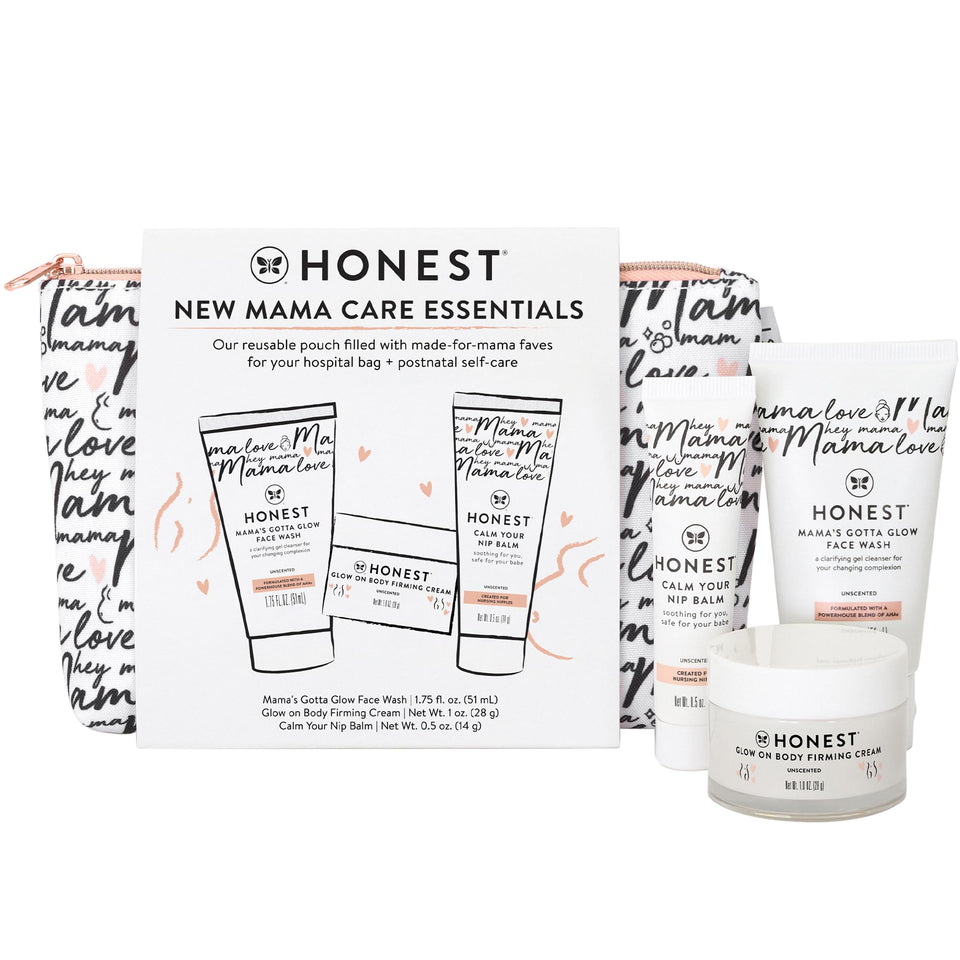 The Honest Company pouch front view showing compact travel-ready kit and convenience