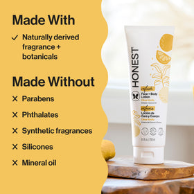The Honest Company ingredients label highlighting shea, jojoba, safflower and vitamin E