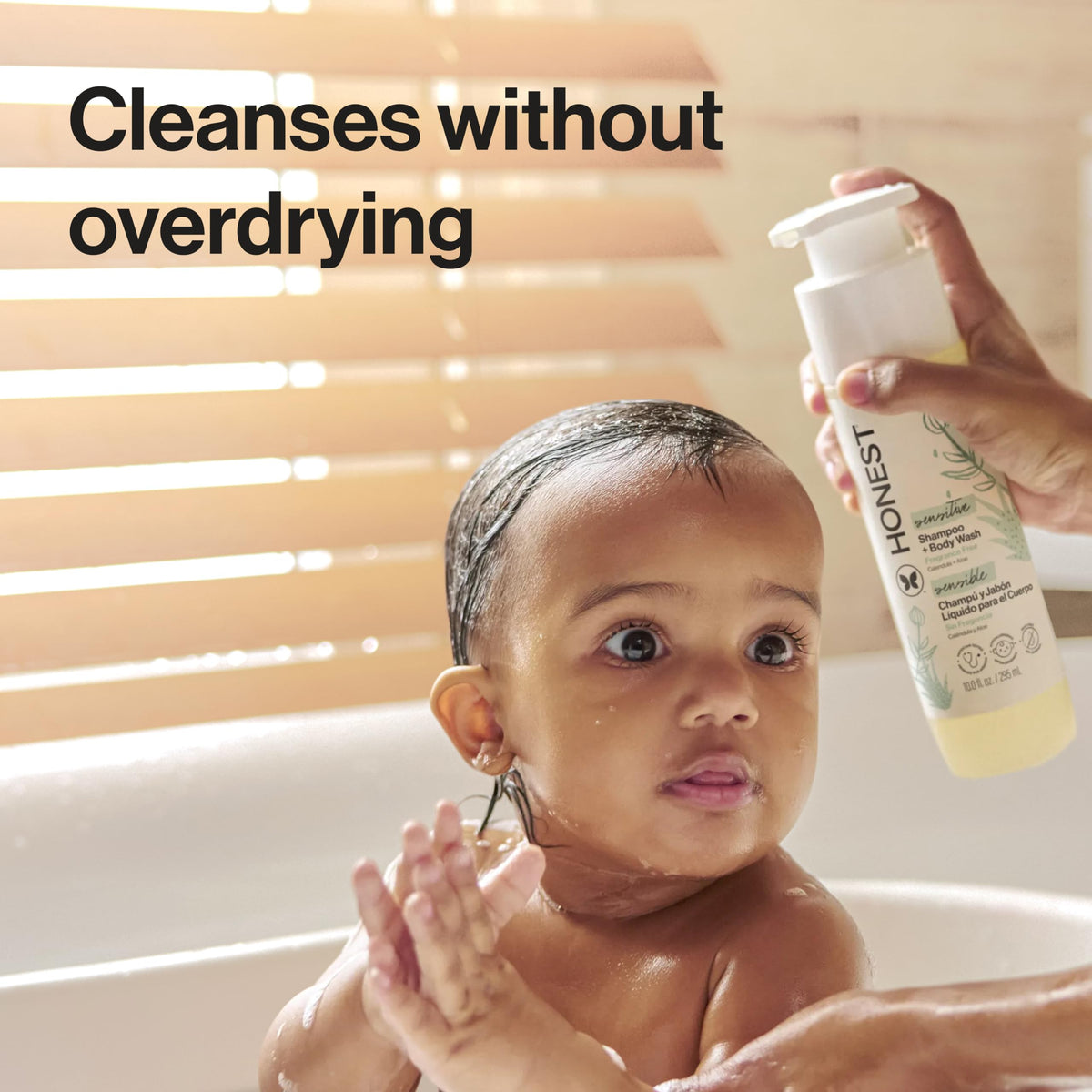 The Honest Company used during kids bath time for calm, tear-free washes
