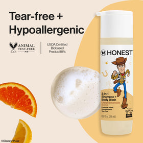 The Honest Company label closeup listing botanicals and gentle benefits