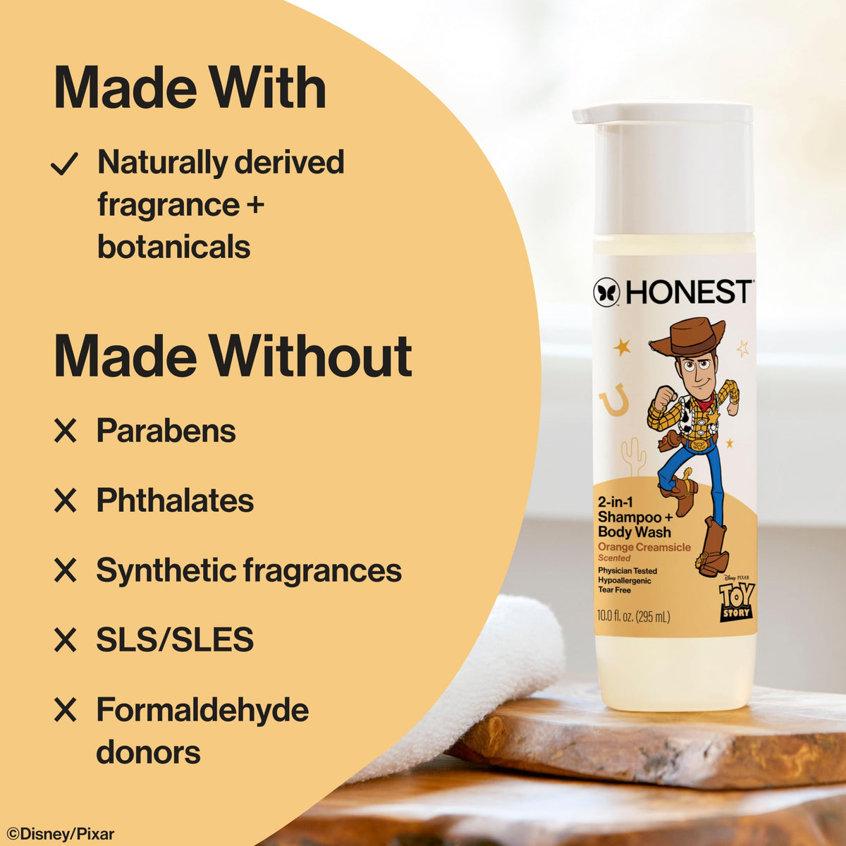 The Honest Company pouring bottle into hand for easy one‑step use benefit