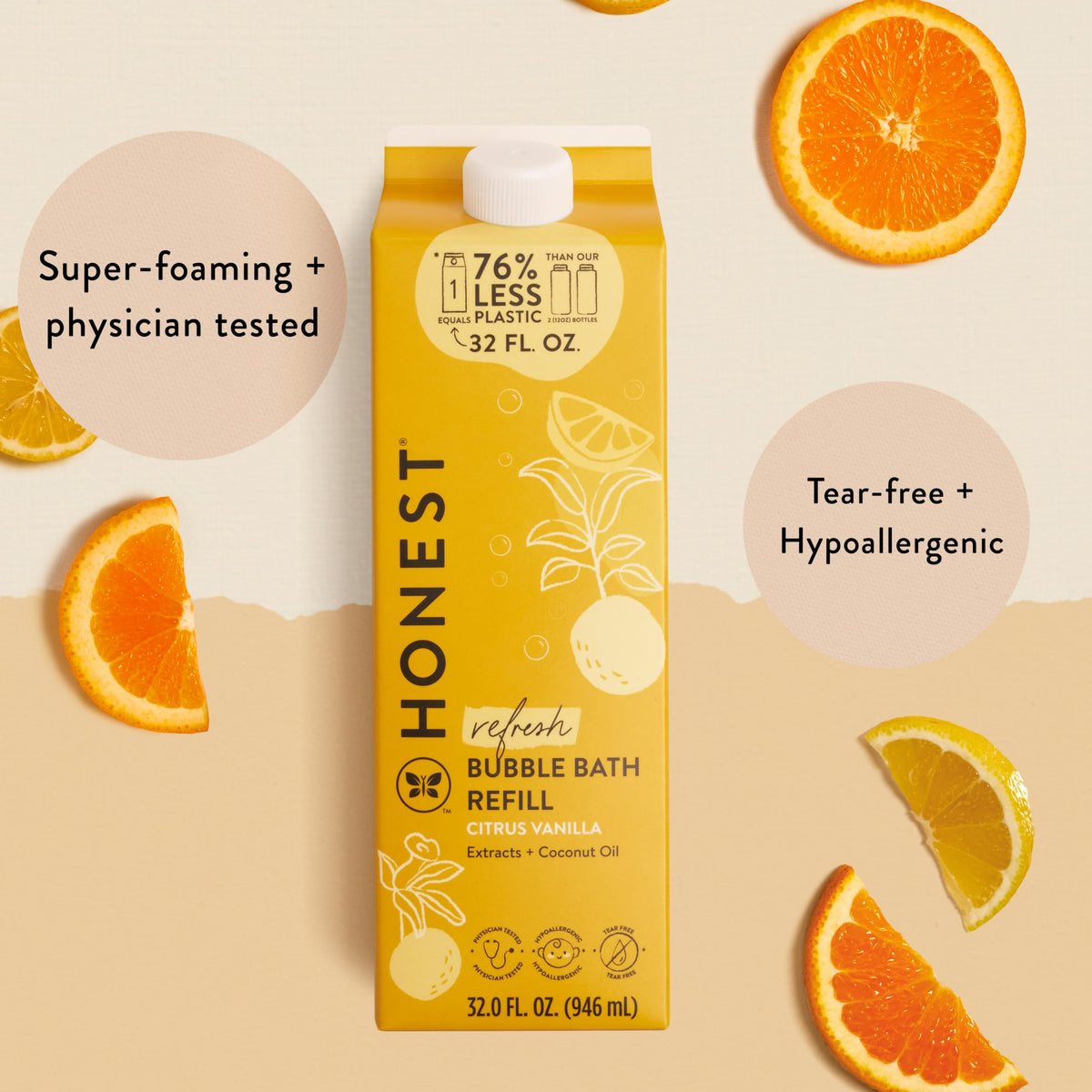 The Honest Company refill carton pouring into a bottle demonstrating easy refill and less plastic waste