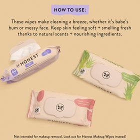 Hand holding wipe for scale with The Honest Company showing large size benefit