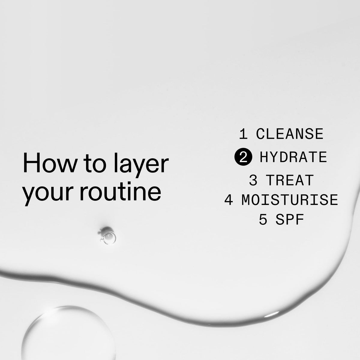 A fingertip applying The INKEY List serum onto damp skin to boost immediate hydration and plumping