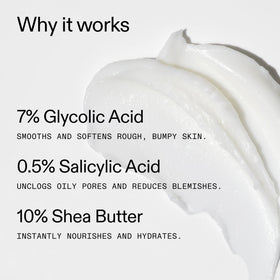 The INKEY List ingredients label highlighting glycolic and salicylic acids