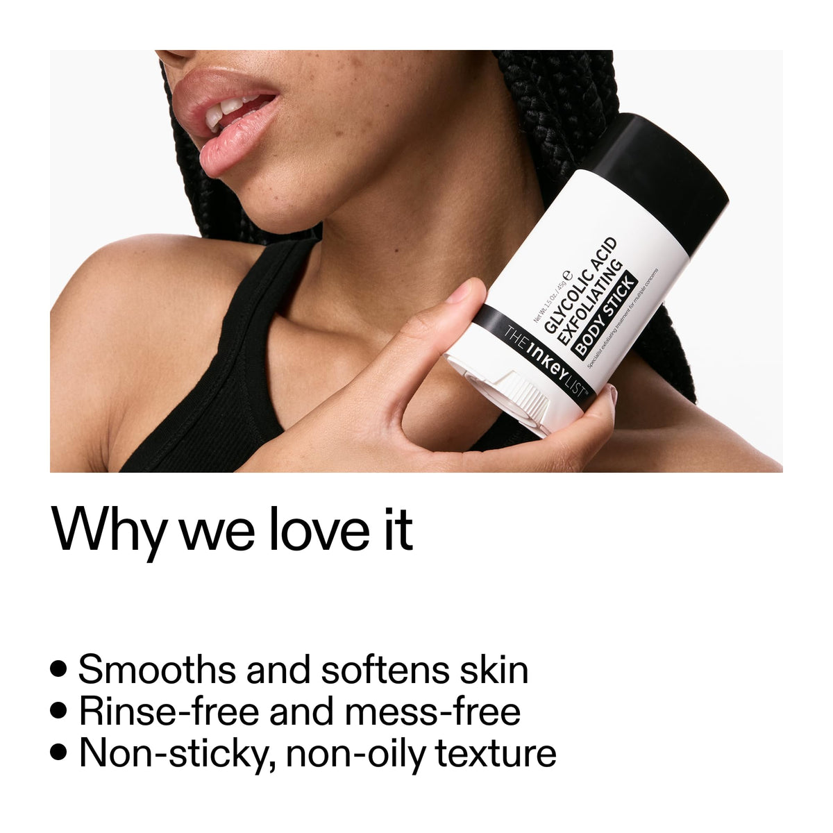The INKEY List body stick extended to show solid applicator for precise use