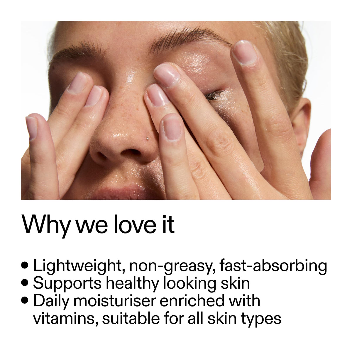 The INKEY List cream texture on fingertip, shows lightweight absorbency benefit