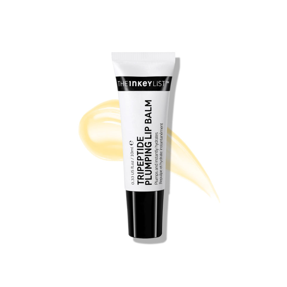 The INKEY List front packaging showing tinted plumping balm and benefits
