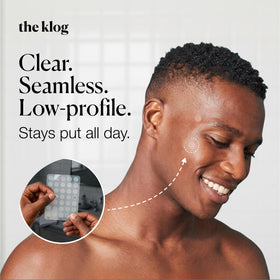 the klog patch applied on cheek demonstrating invisible protection