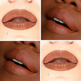 The Lip Bar Naturalista on lips showing soft brown shade and flattering finish