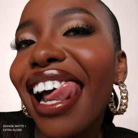 The Lip Bar Savage layered with gloss showing added shine option