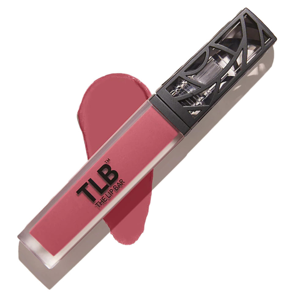 The Lip Bar front packaging showing Unimpressed chocolate red-brown and sleek tube benefit bold color