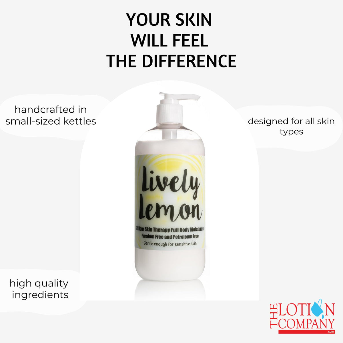 The Lotion Company 16 oz bottle beside a common object for scale and value