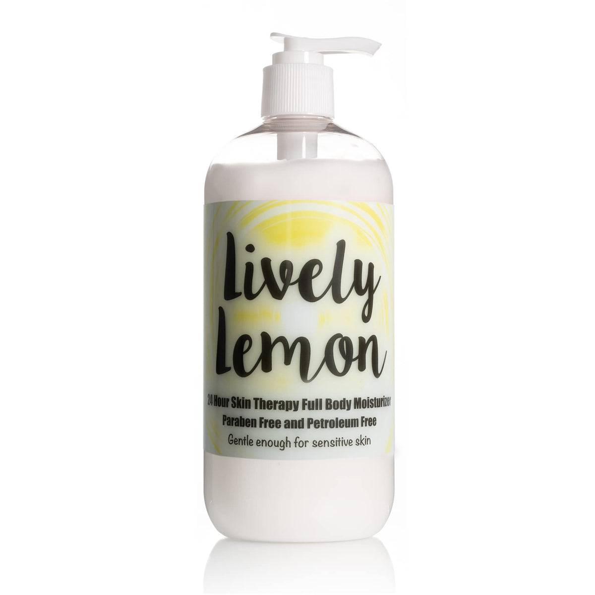 The Lotion Company front bottle showing lively lemon label and fresh citrus appeal
