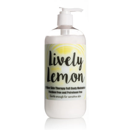 The Lotion Company front bottle showing lively lemon label and fresh citrus appeal
