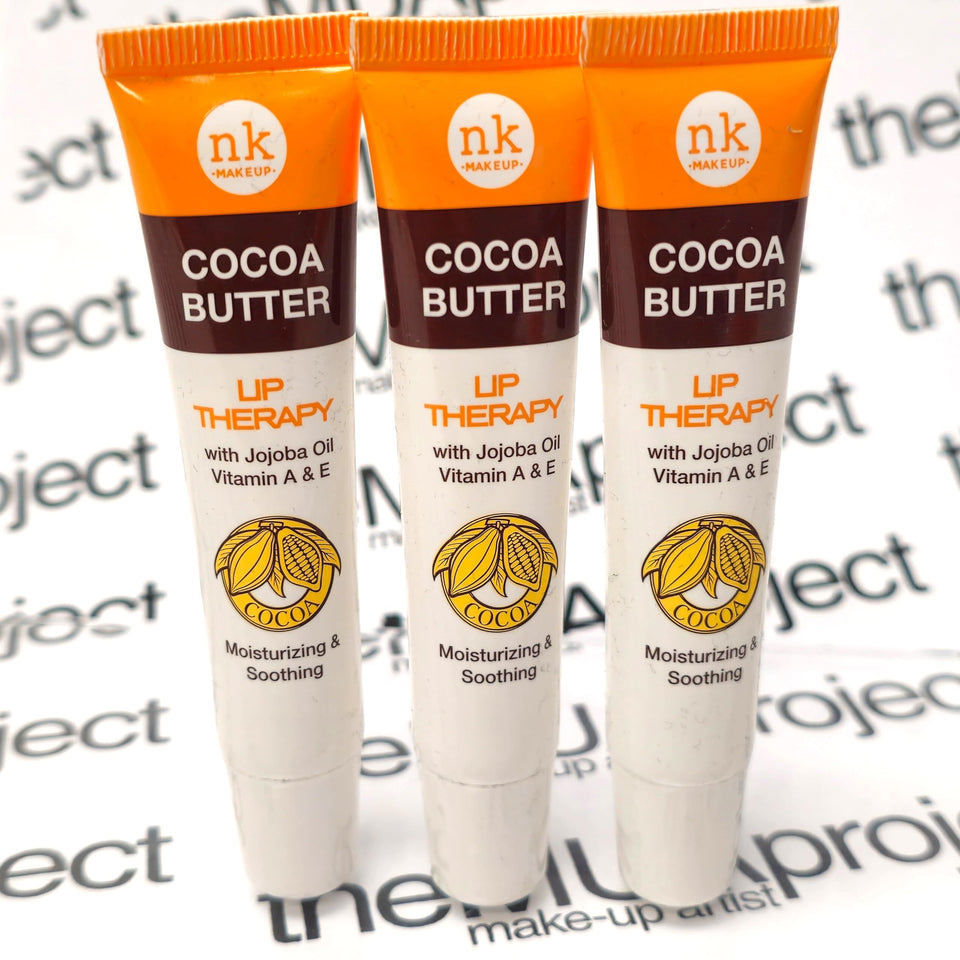 The Make-Up Artist Project front packaging showing three cocoa butter lip tubes, travel-ready hydration