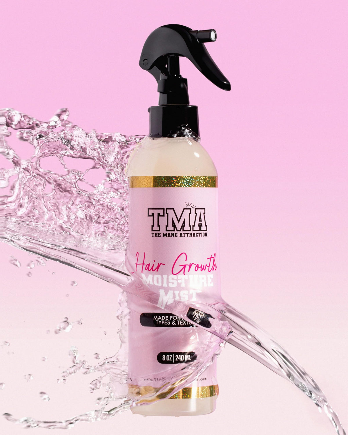 Size comparison of The Mane Attraction 8 fl oz bottle next to common toiletry