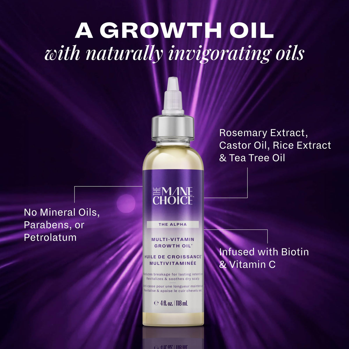 The Mane Choice close-up label displaying biotin and botanical ingredient details