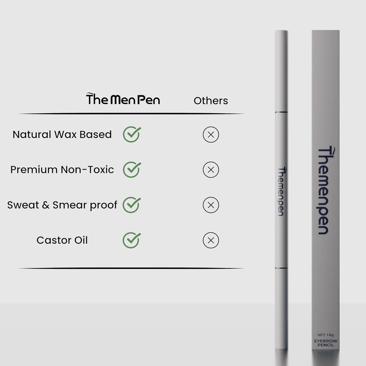 The Men Pen stroke demonstration on skin showing natural hair-fill benefit