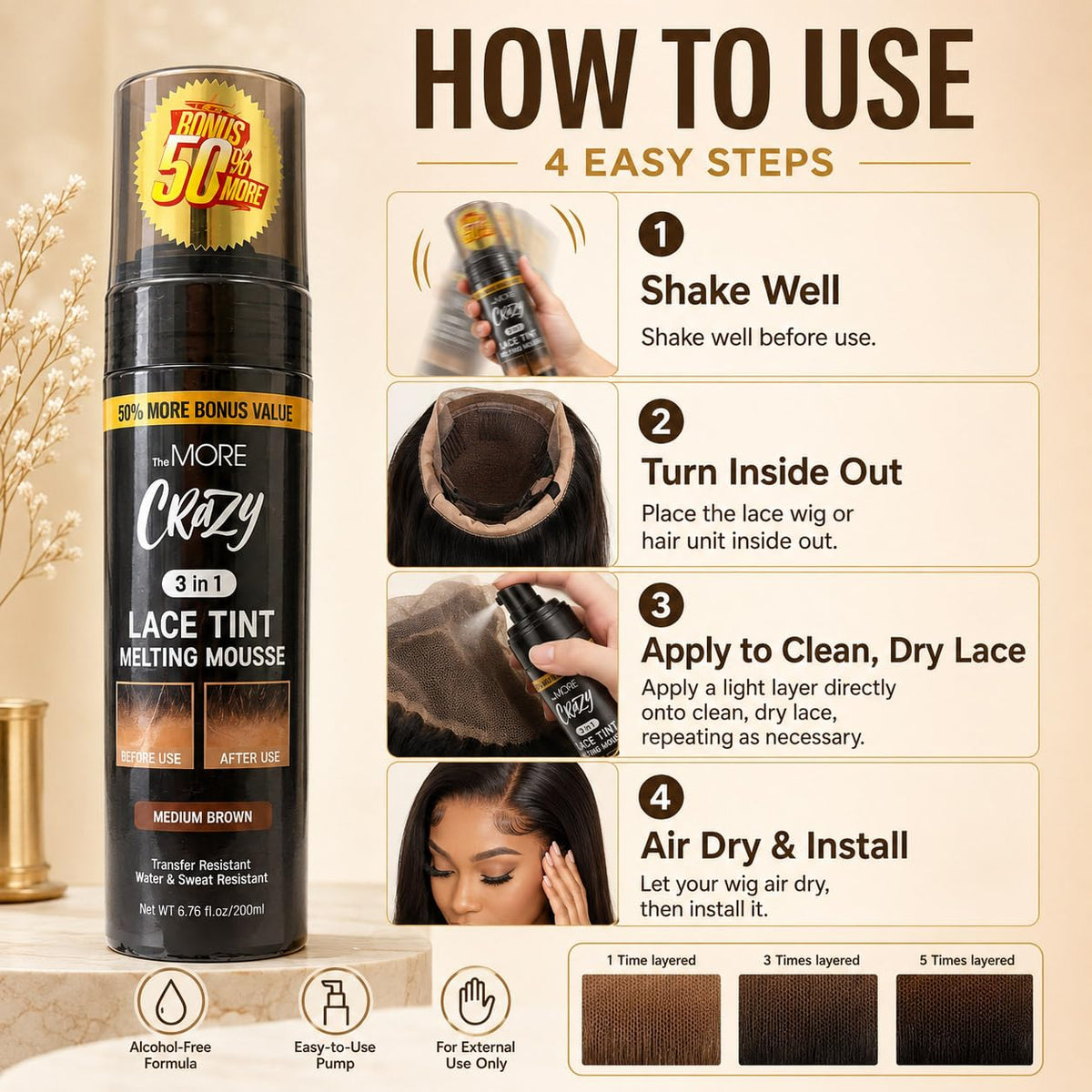The MORE ingredients label close-up showing gentle formula and safety