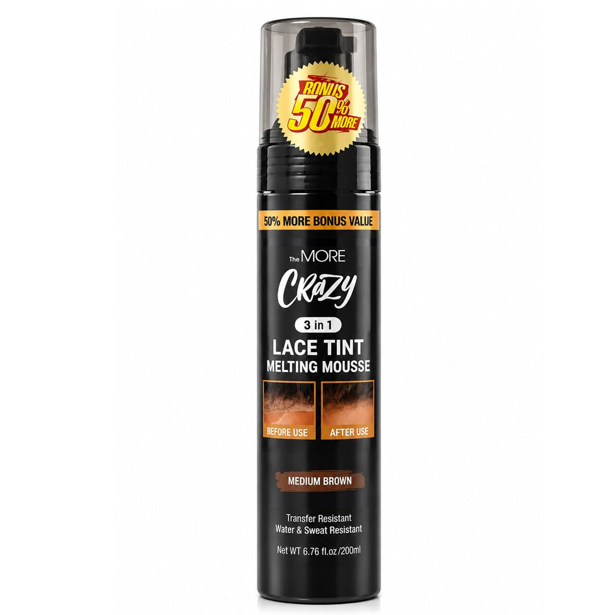 The MORE front packaging showing medium brown mousse and clear labeling benefit seamless blending