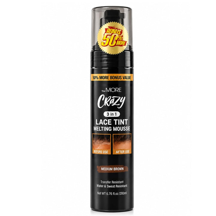 The MORE front packaging showing medium brown mousse and clear labeling benefit seamless blending