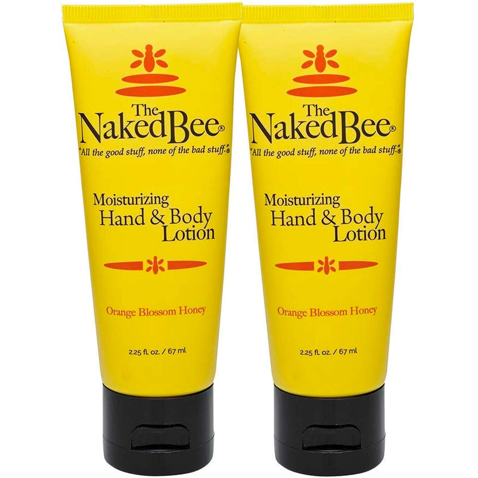 The Naked Bee front tube showing orange blossom honey label and travel-friendly size