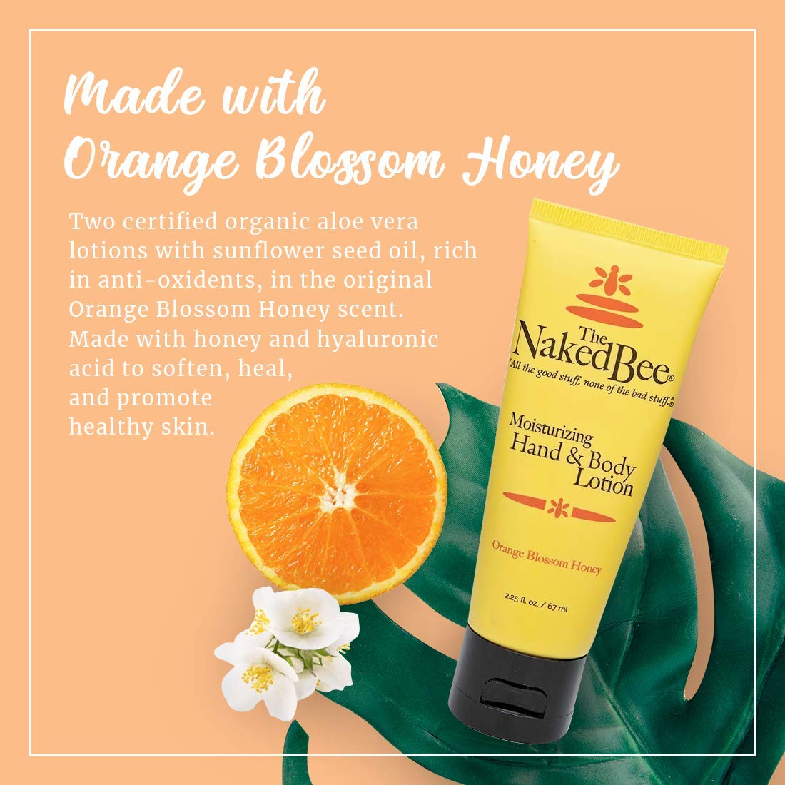 The Naked Bee lotion texture close-up highlighting lightweight, fast-absorbing finish