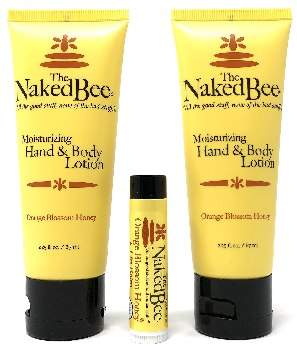The Naked Bee lotion front packaging showing orange blossom scent and clean ingredients benefit hydration