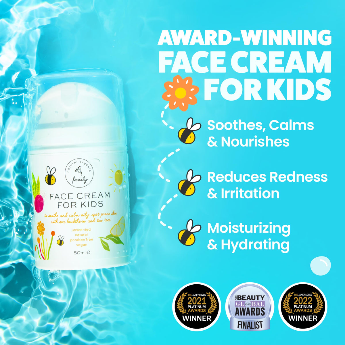 The Natural and Organic Family cream texture close-up highlighting smooth, lightweight feel