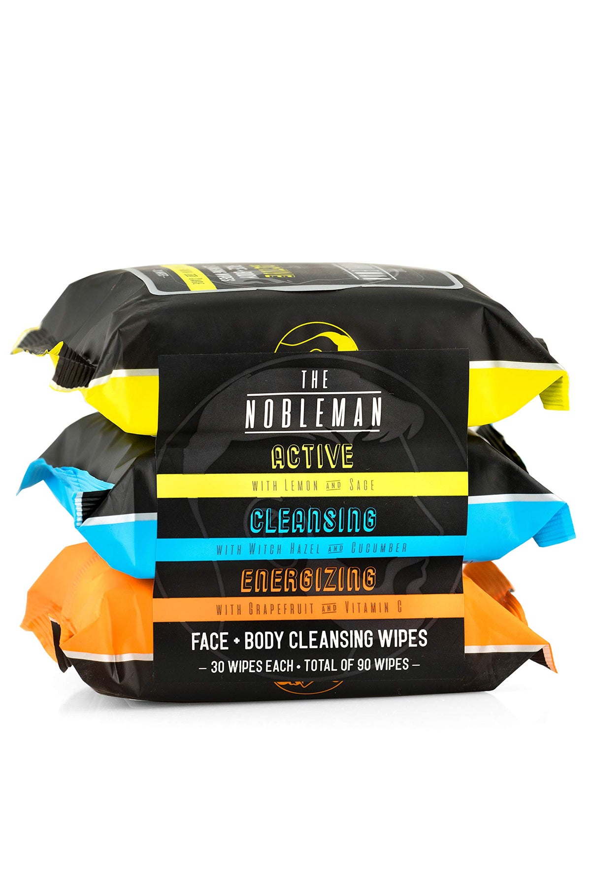 the nobleman front packaging showing three resealable pouches and branding, convenient storage benefit