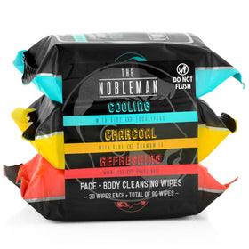 The Nobleman front view of three resealable packs showing cooling charcoal refreshing benefits