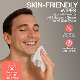 Person pulling a wipe from gym bag demonstrating The Nobleman quick post-workout refresh