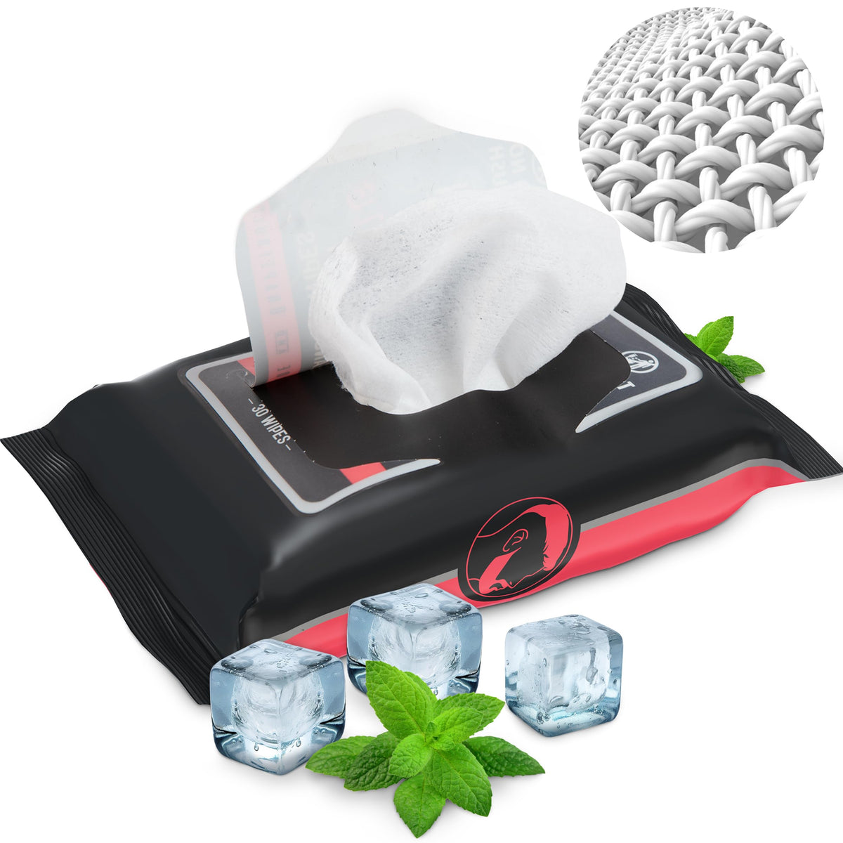 Close-up of wipe texture highlighting The Nobleman fabric and gentle cleansing action