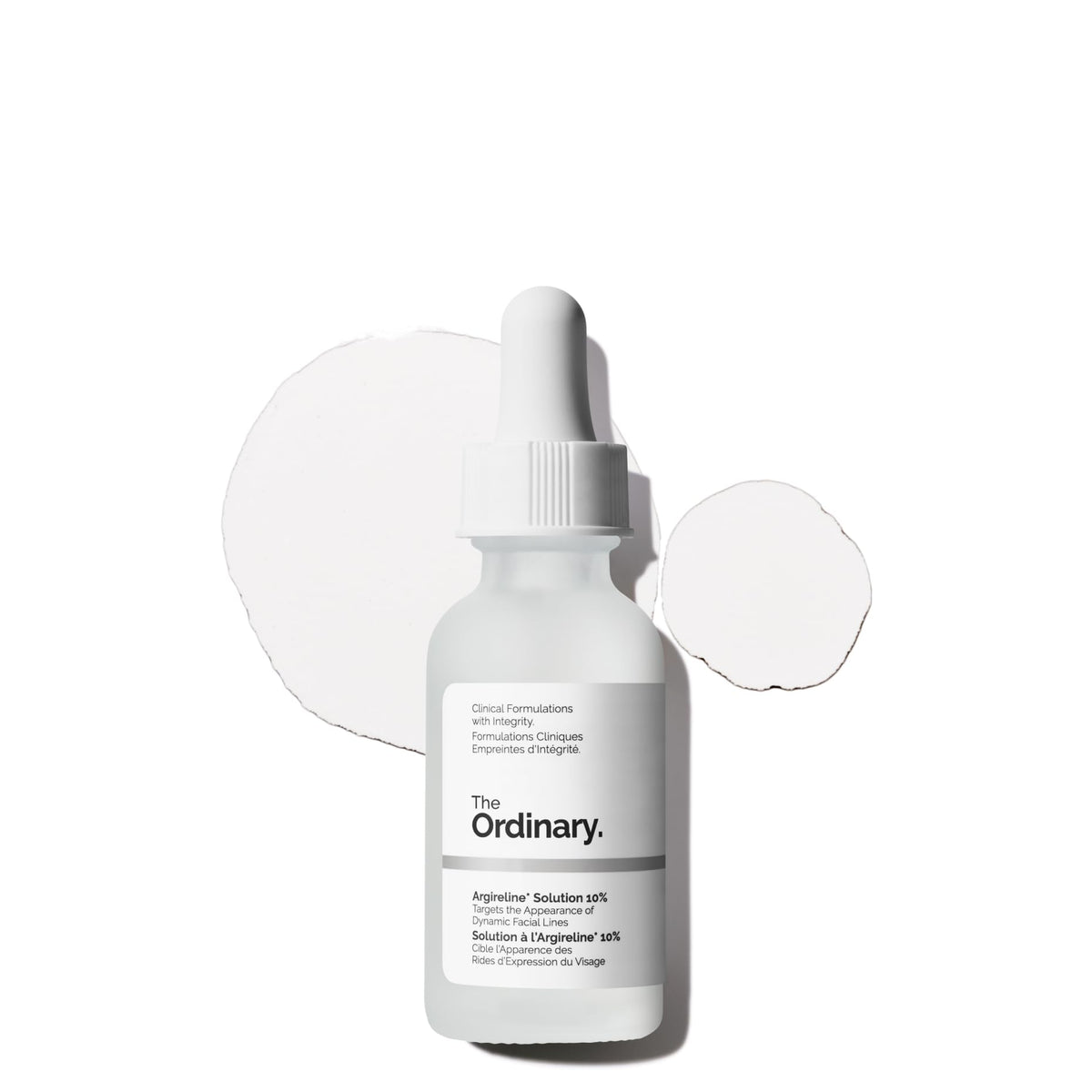 The Ordinary bottle front view showing label and benefit for smoother-looking skin