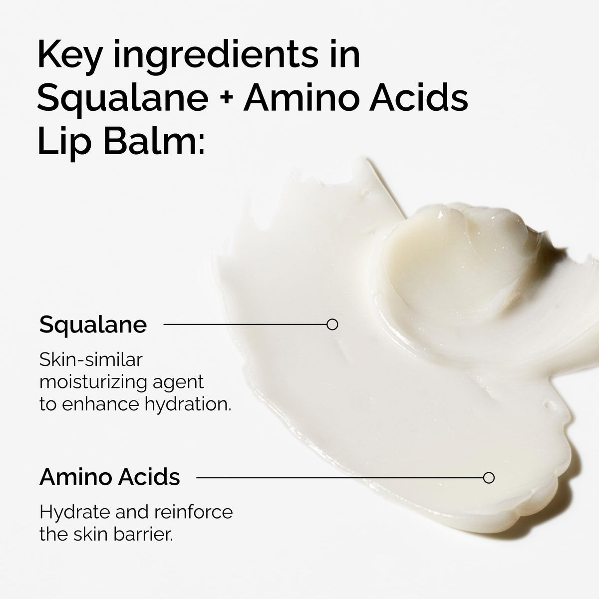 The Ordinary balm texture close‑up on fingertip, emollient squalane richness benefit