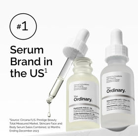 The Ordinary bottle beside ruler size comparison for a clear scale reference