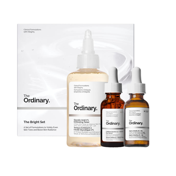 The Ordinary bright set box front showing trio for brighter skin benefits