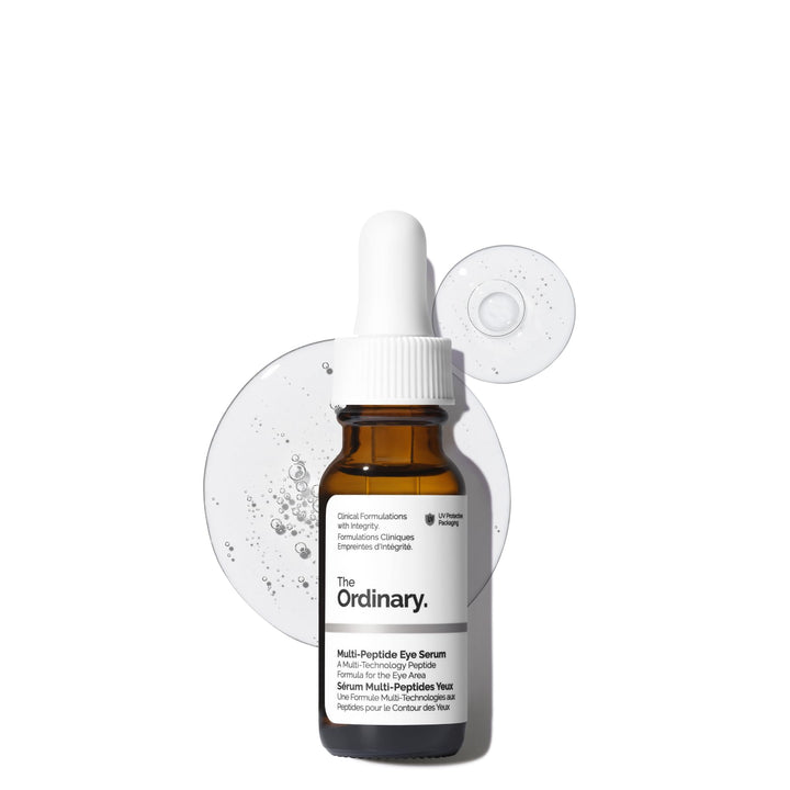 The Ordinary eye serum front packaging showing bottle and label benefits